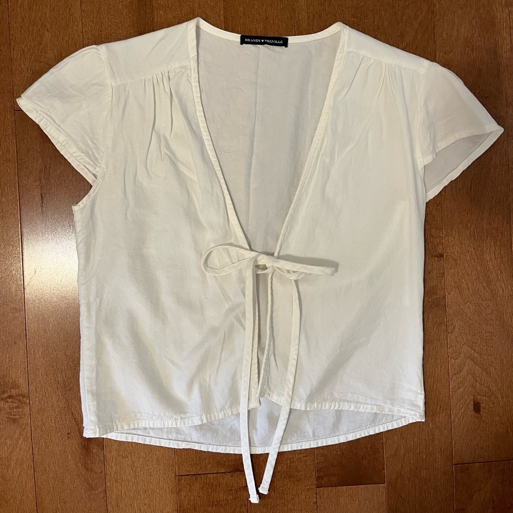 White Short Sleeve Tie-Front Blouse